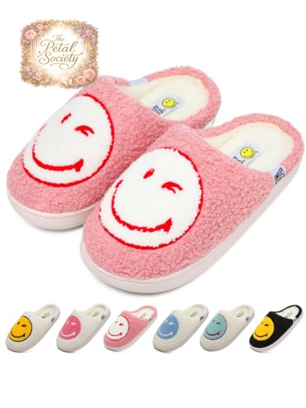 Smile Face Plush House Slippers Memory Foam Non-Slip Slip-On Slides